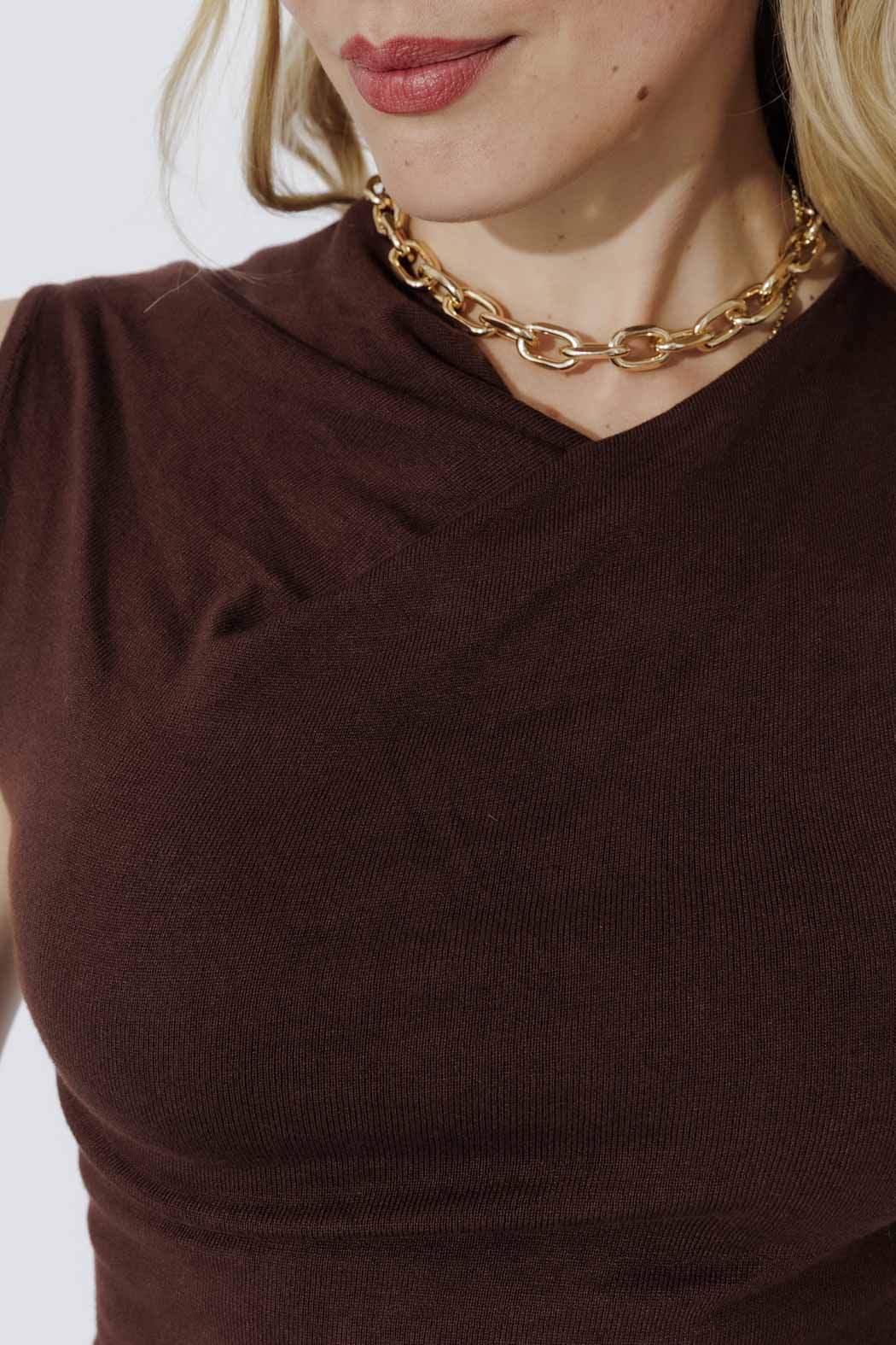 Chocolate Sleeveless Drape Knit Top - Image 5