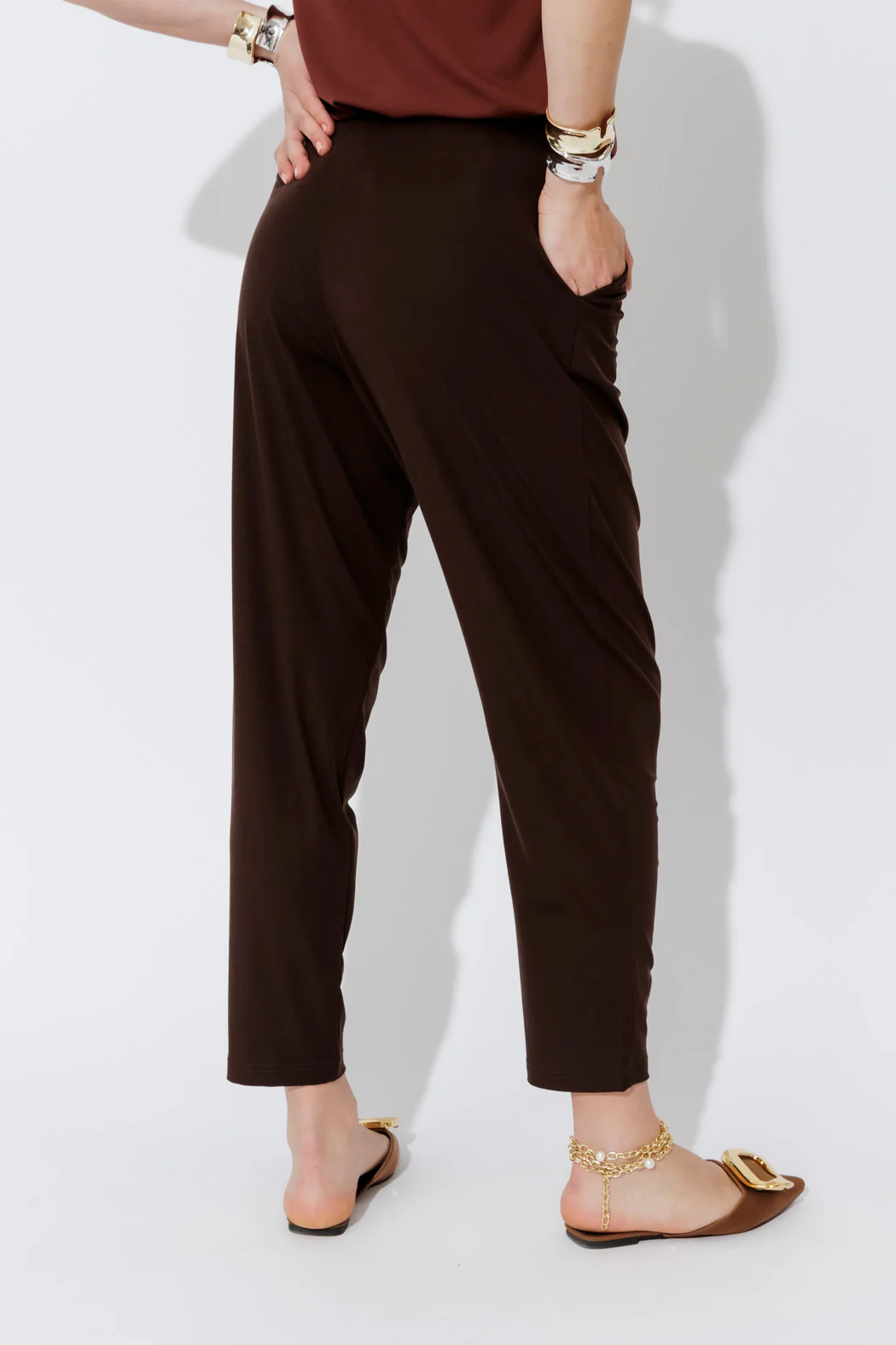 Chocolate Tencel Fold Front Pant - Image 4