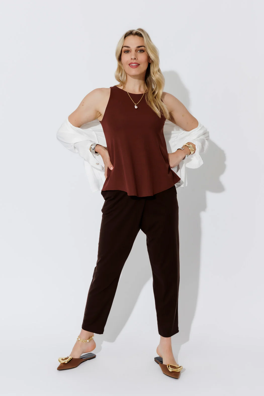 Chocolate Tencel Fold Front Pant - Image 7