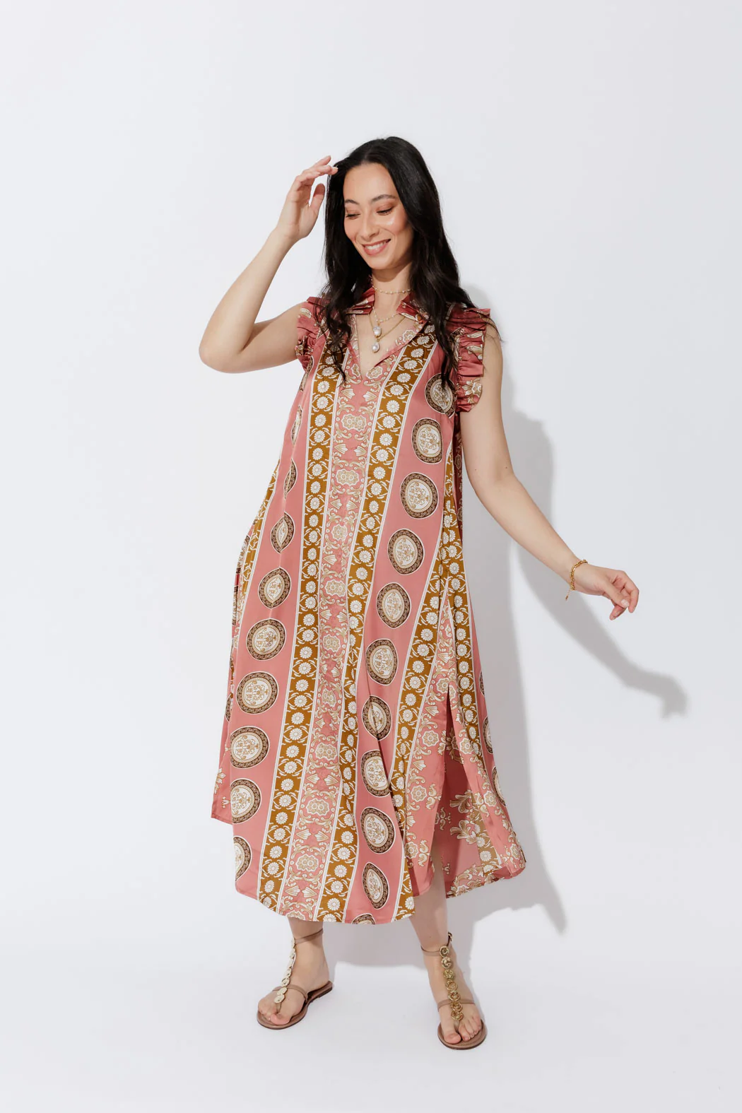 Coral Ruffle Maxi Dress - Image 5