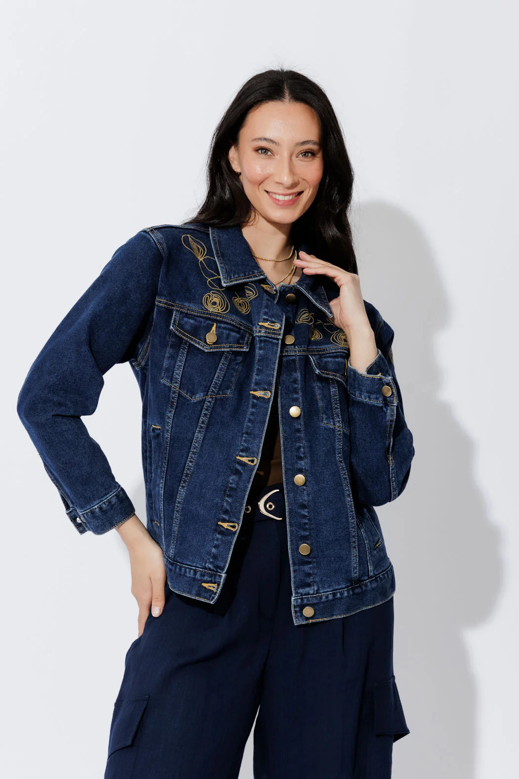 Dark Denim Embroided Jacket Dark Denim - Image 4