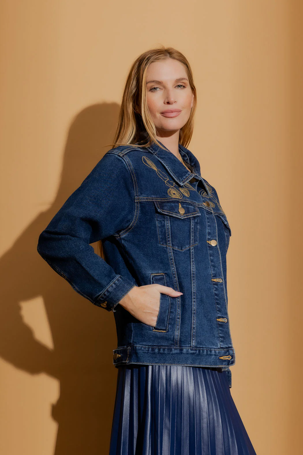 Dark Denim Embroided Jacket Dark Denim - Image 5