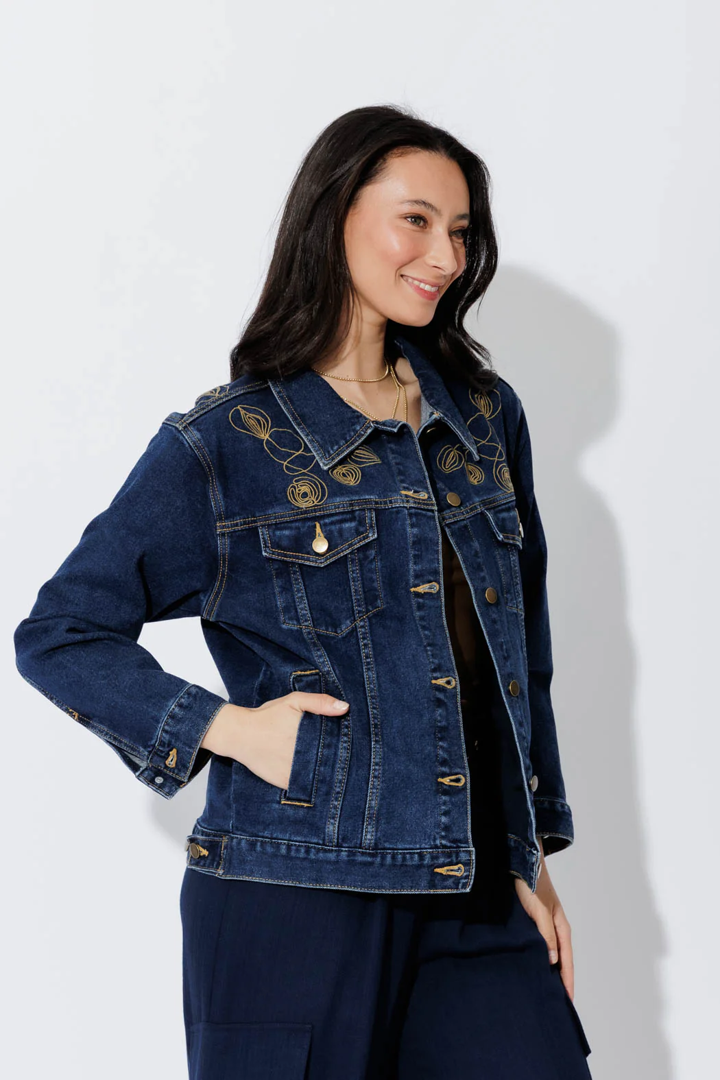 Dark Denim Embroided Jacket Dark Denim - Image 6