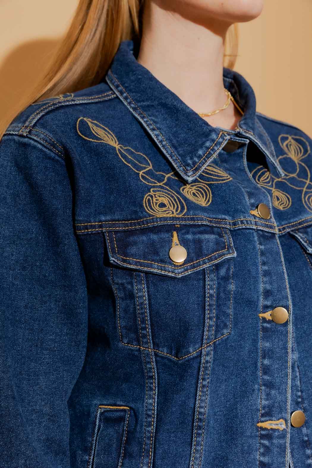 Dark Denim Embroided Jacket Dark Denim - Image 7