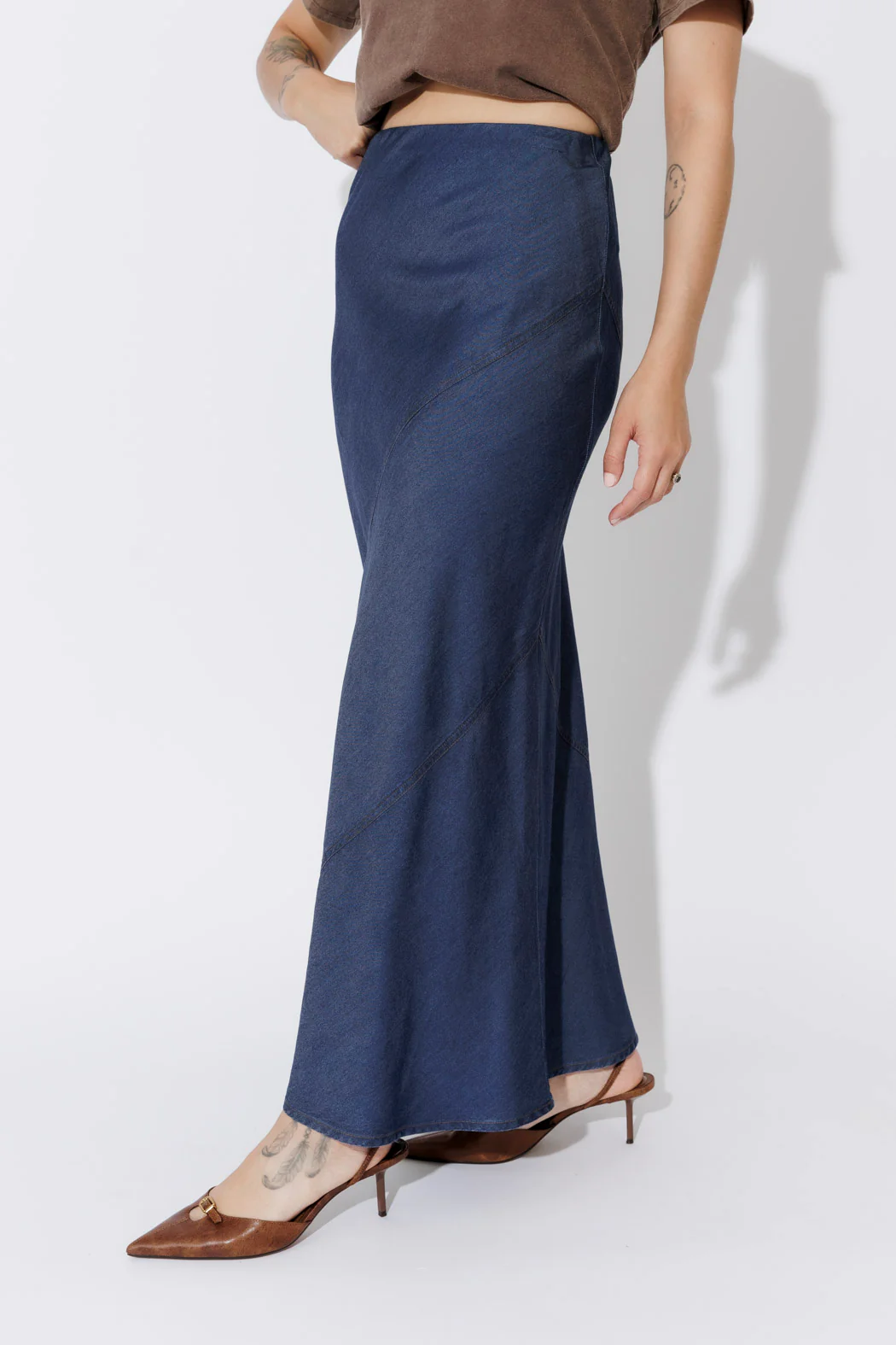 Dark Denim Tencel Bias Skirt - Image 3