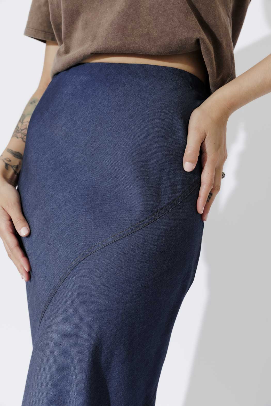 Dark Denim Tencel Bias Skirt - Image 4