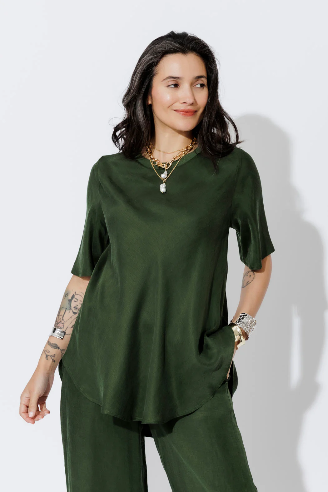 Forest Cupro/Linen Bias Top - Image 3