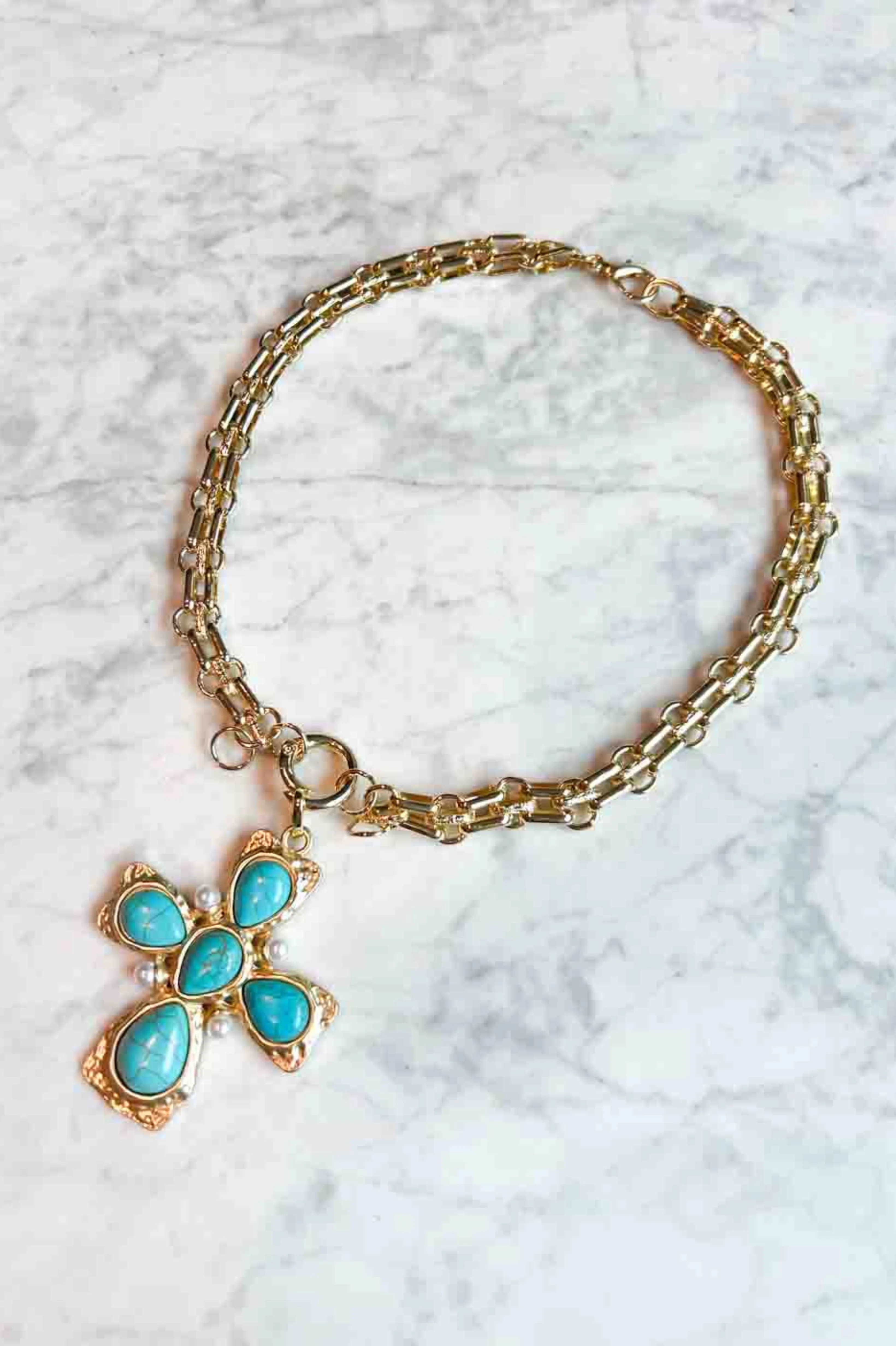 Gold Necklace With Turquoise Cross - Image 4