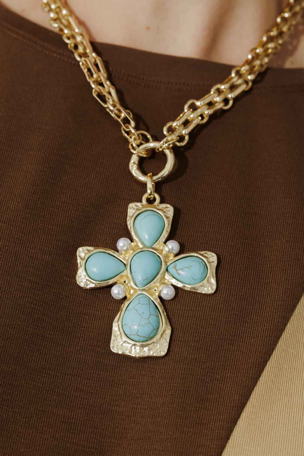 Gold Necklace With Turquoise Cross - Image 7