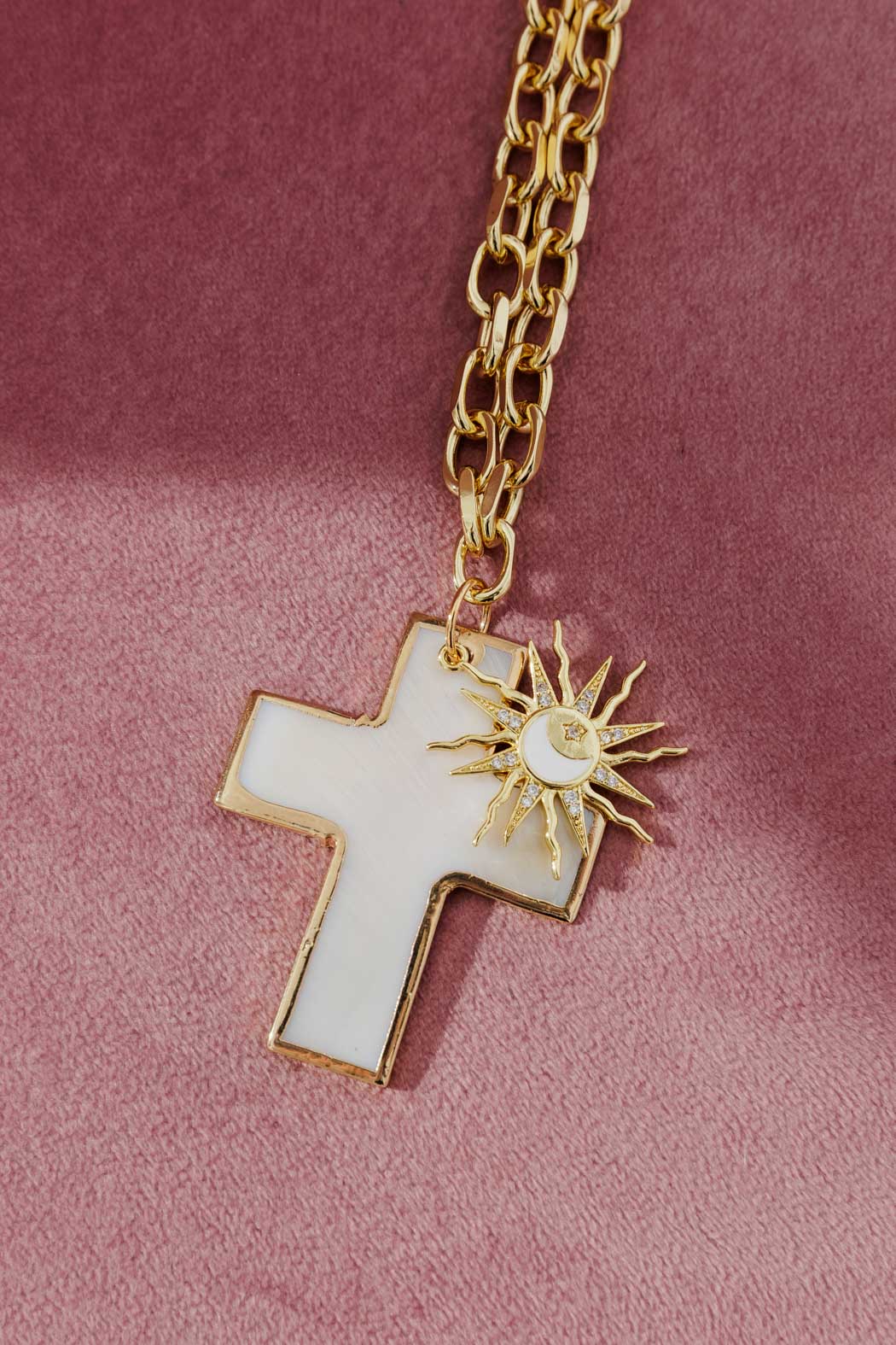 Gold Pearl Cross Necklace - Image 4