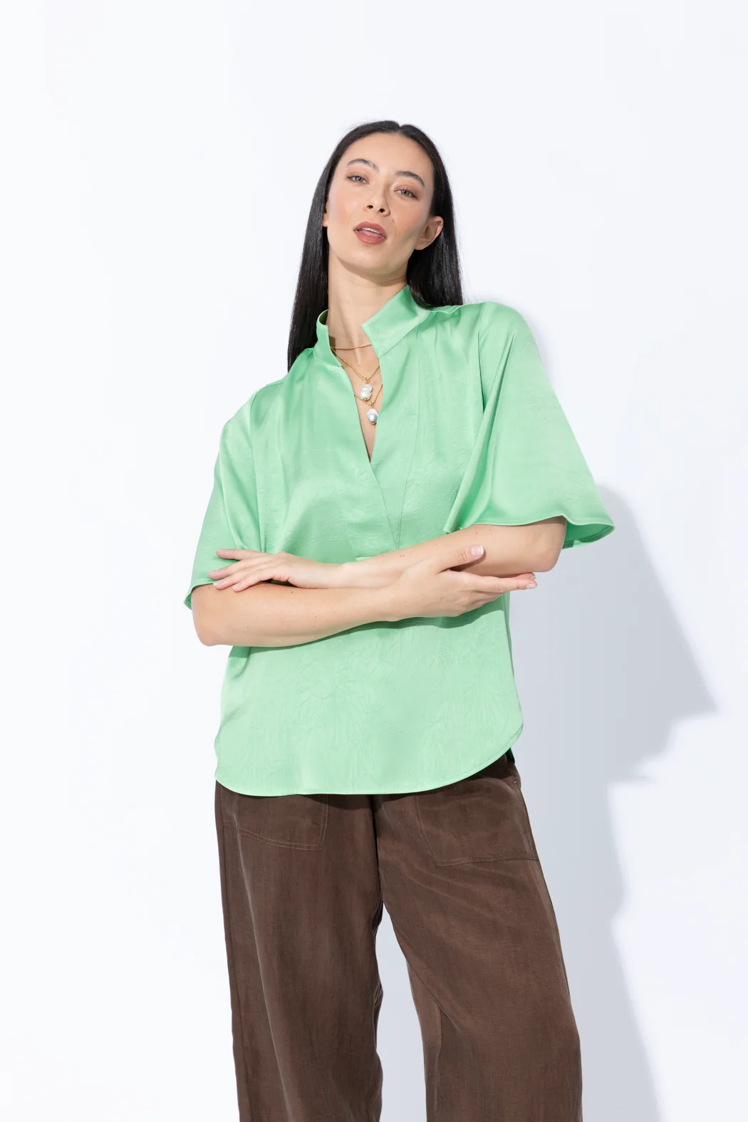 Green Embossed Fluted Blogger Shirt - Image 3
