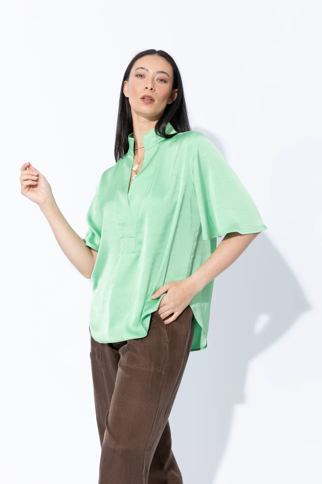 Green Embossed Fluted Blogger Shirt - Image 6