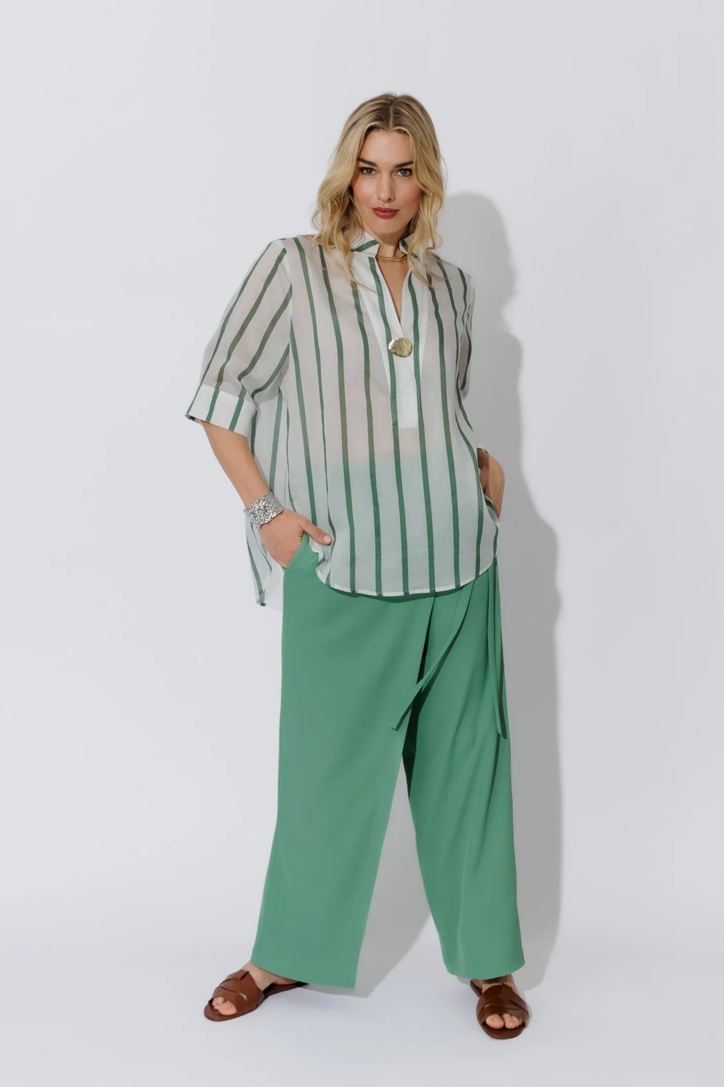 Green Stripe Oversized Blogger Shirt - Image 4
