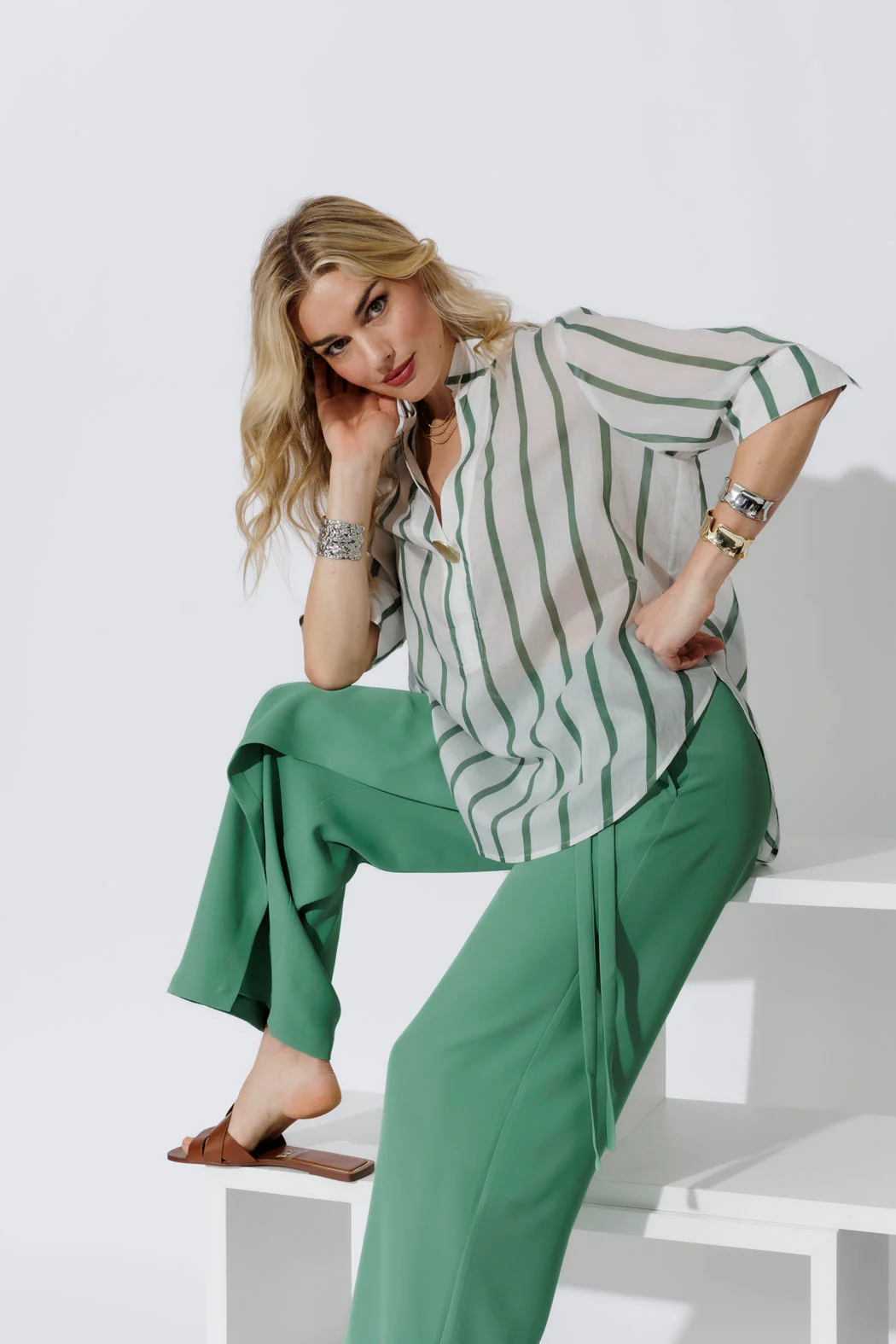 Green Stripe Oversized Blogger Shirt - Image 6
