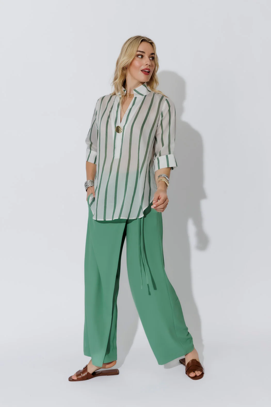Green Stripe Oversized Blogger Shirt - Image 7