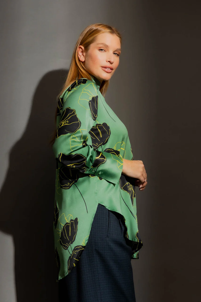 Green/Yellow Silky Blogger Shirt - Image 4