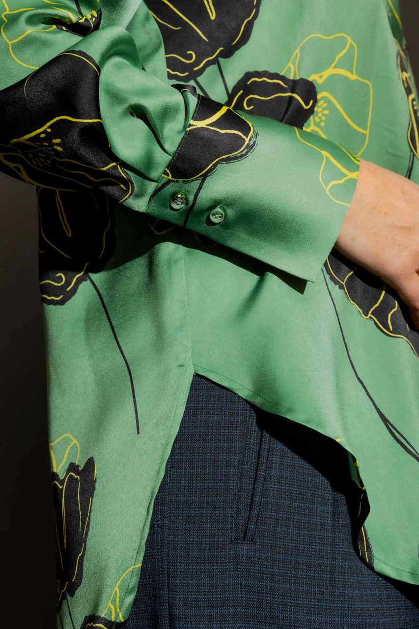 Green/Yellow Silky Blogger Shirt - Image 6