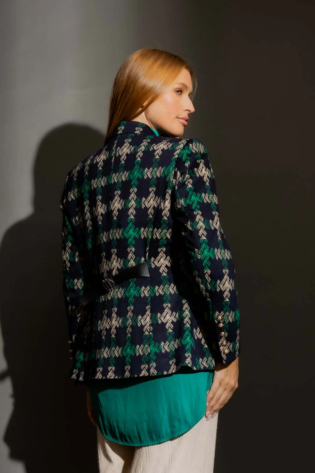 Navy/Green Belted Sisca Blazer Navy - Image 3
