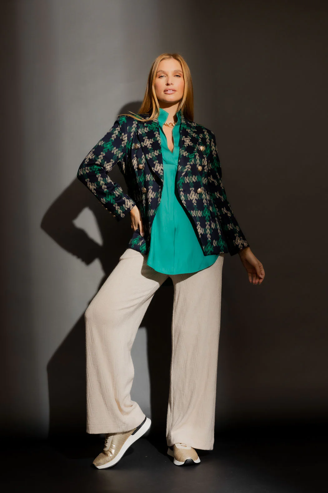 Navy/Green Belted Sisca Blazer Navy - Image 6