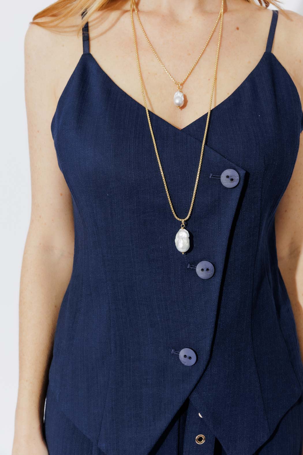 Navy Linen Bustier Cami - Image 3