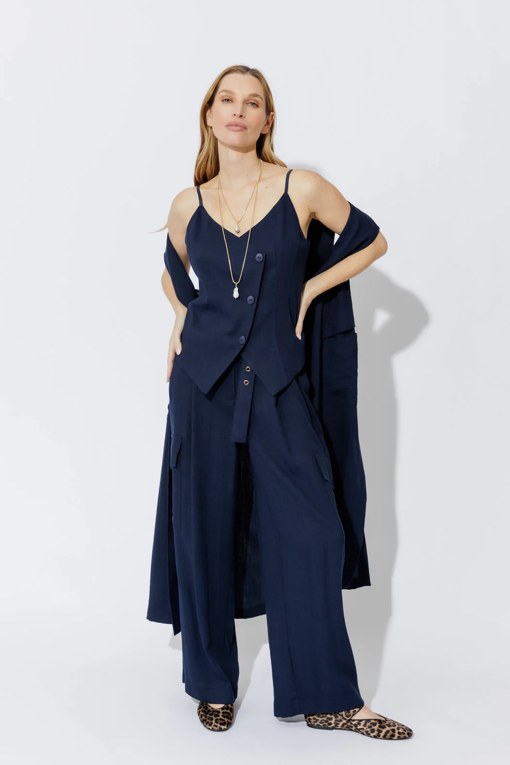 Navy Linen Bustier Cami - Image 5