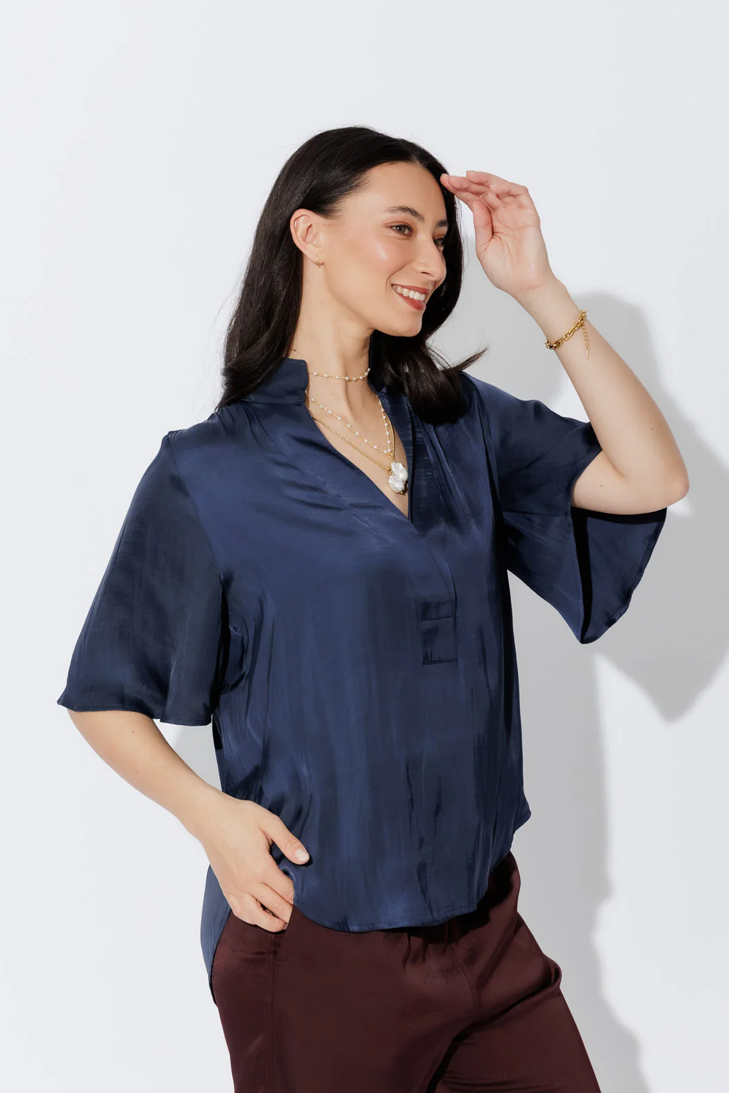 Navy Milan Fluted Blogger Shirt - Image 3