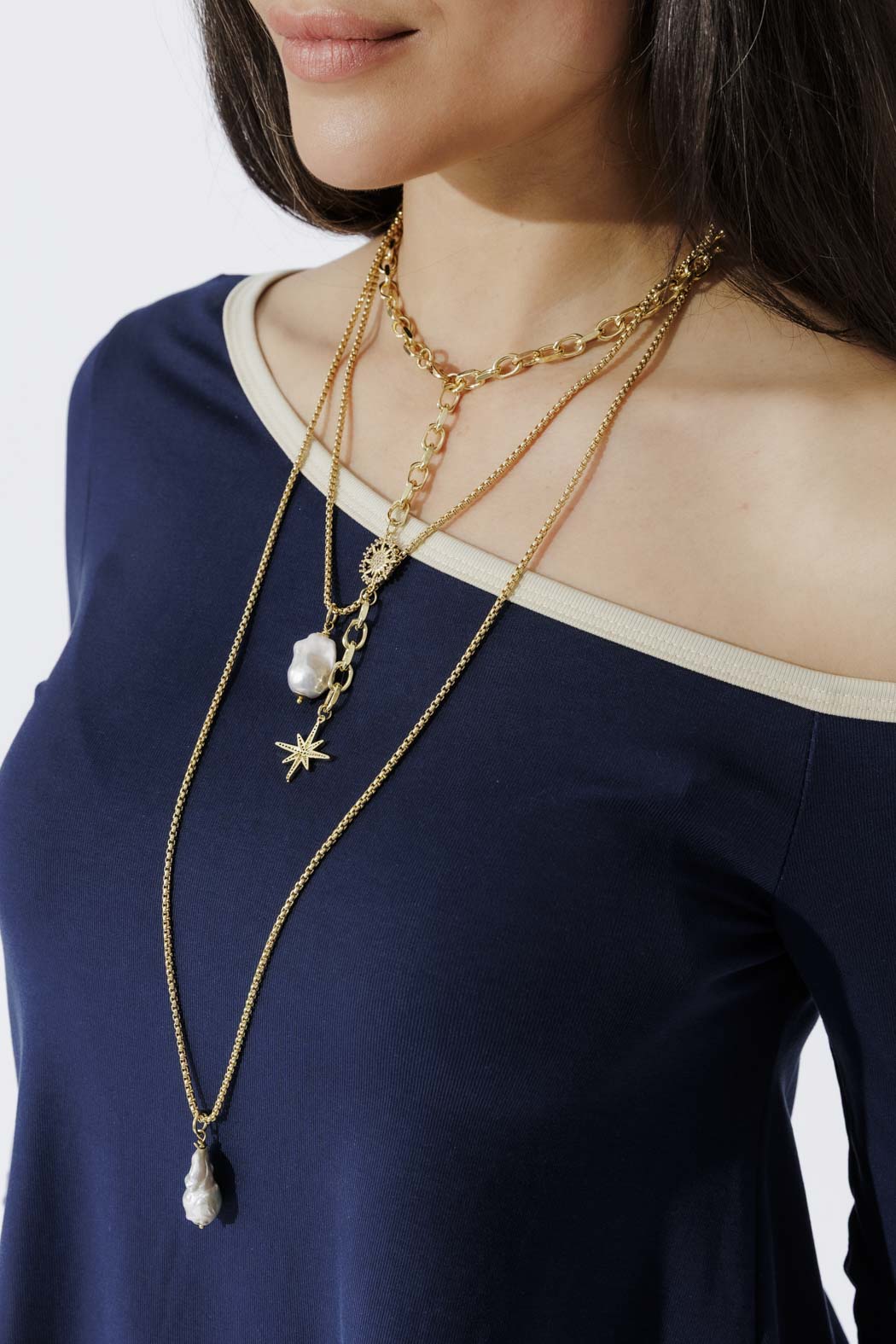 Navy Tencel Contrast Off Shoulder Top - Image 5