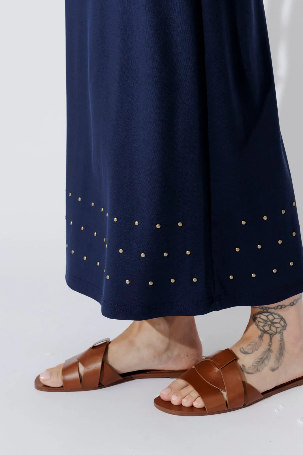 Navy Tencel Embellished Skirt - Image 3