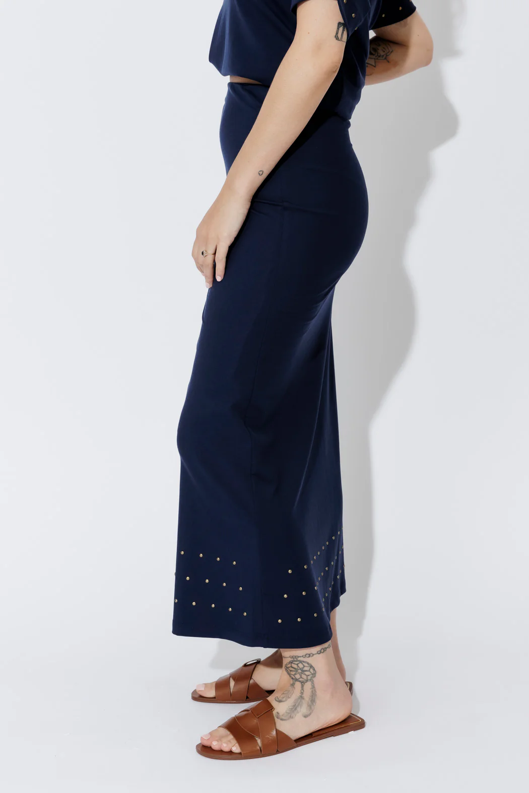 Navy Tencel Embellished Skirt - Image 4