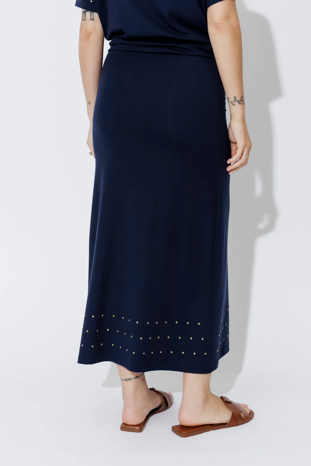 Navy Tencel Embellished Skirt - Image 5