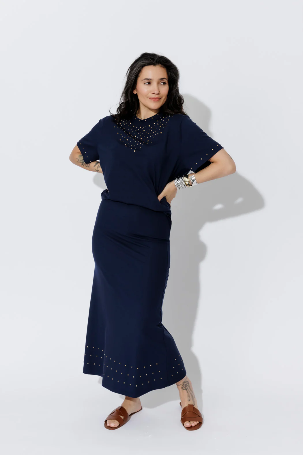 Navy Tencel Embellished Skirt - Image 6