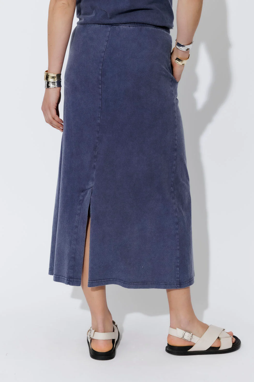Navy Washed Cotton Drawstring Skirt - Image 3