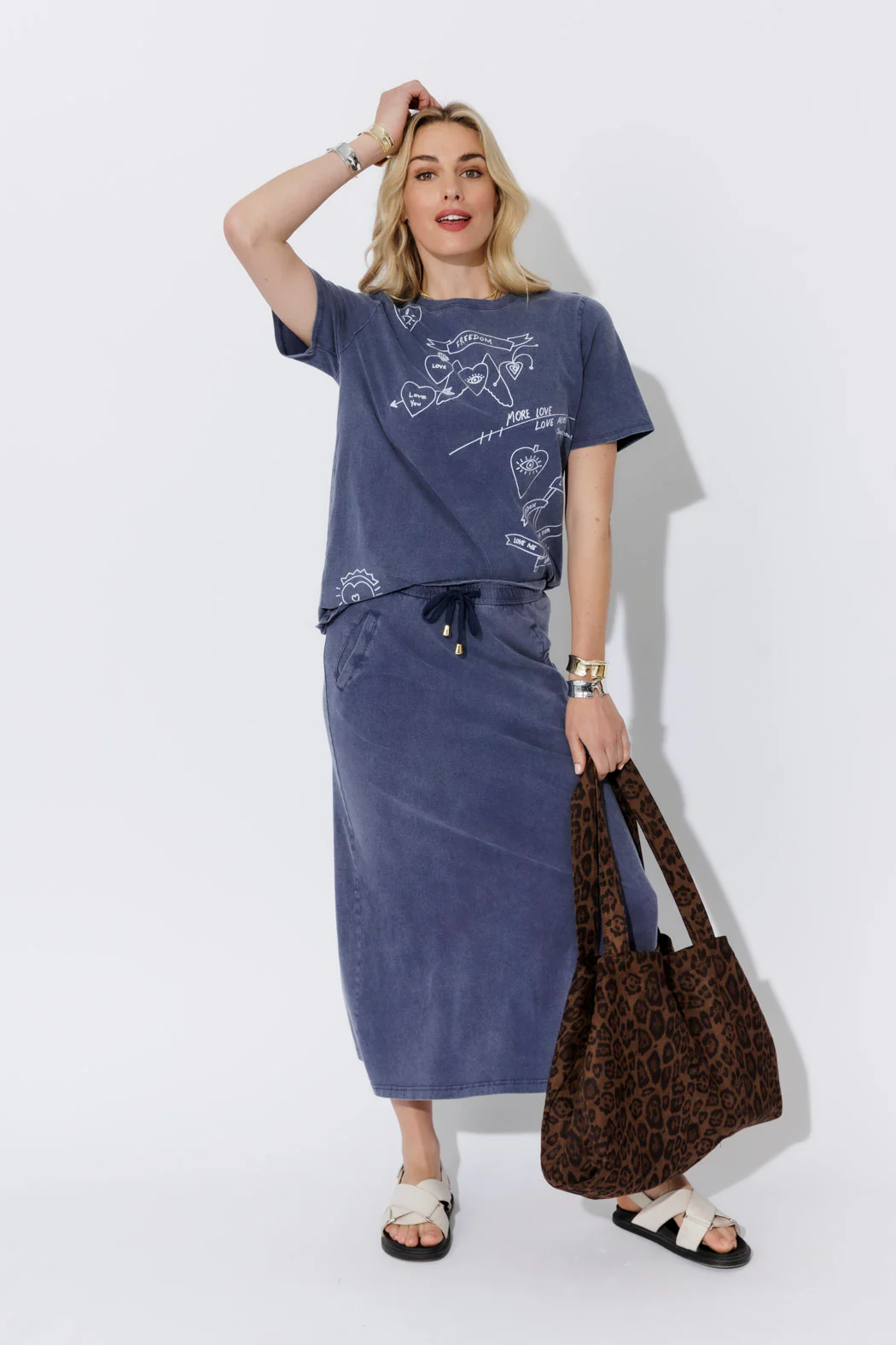 Navy Washed Cotton Drawstring Skirt - Image 5