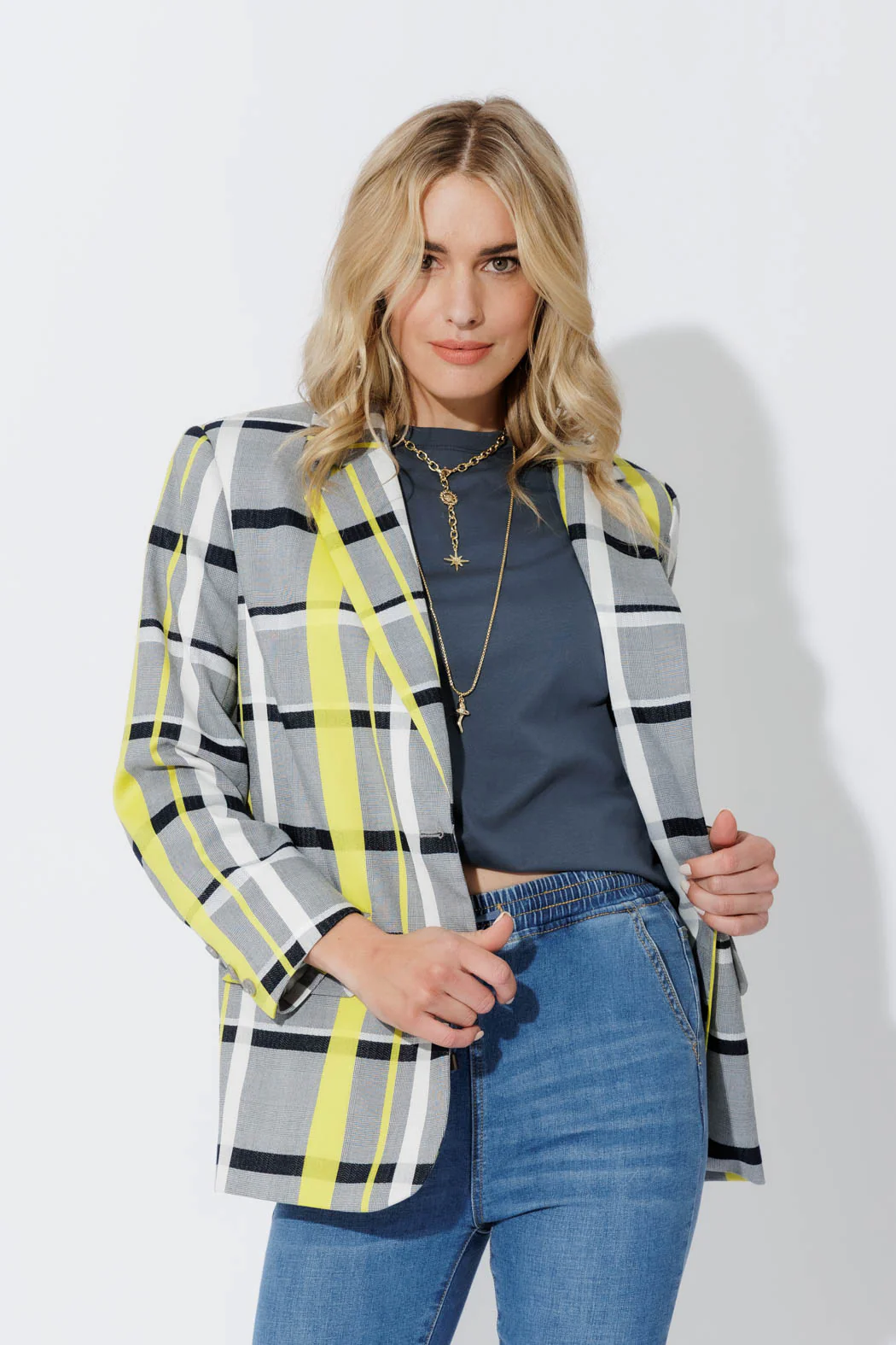 Neon Check Boyfriend Blazer - Image 4