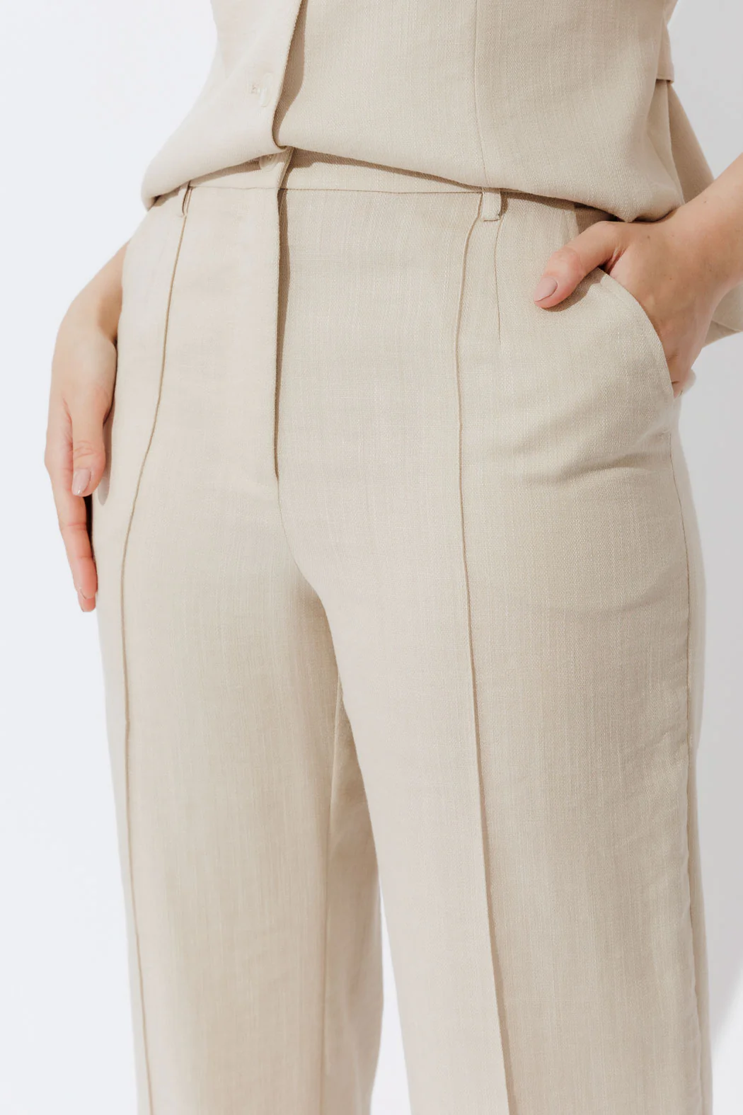 Oatmeal Lyocell Pintuck Pant - Image 3