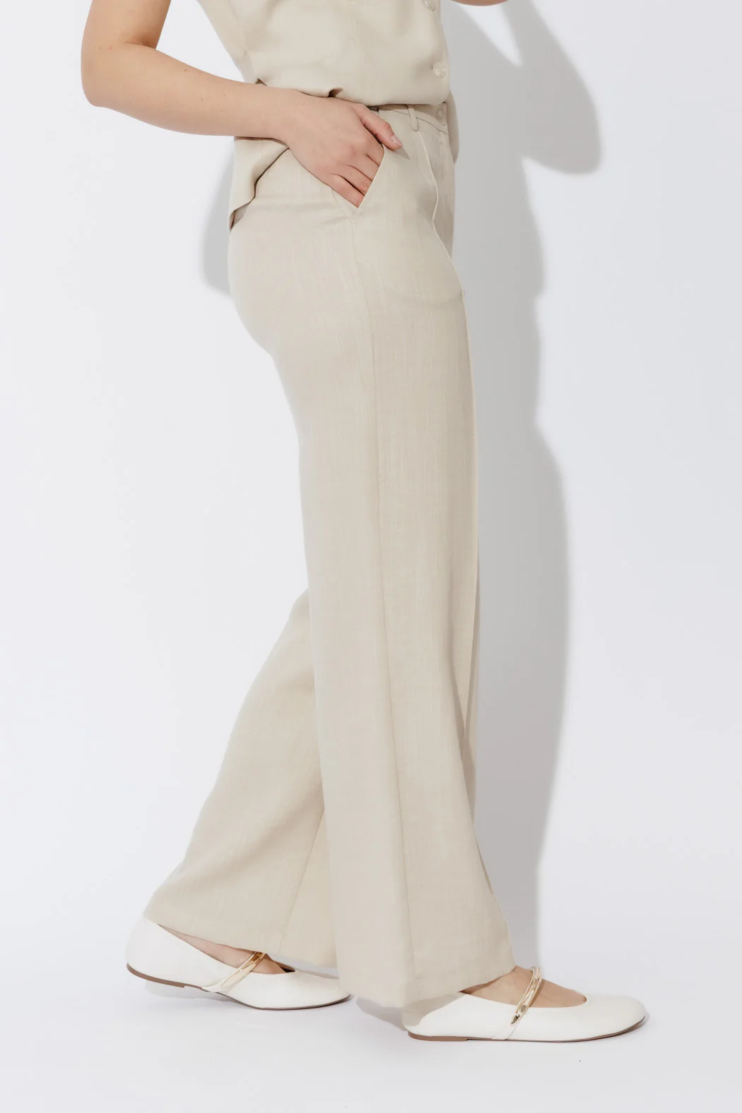 Oatmeal Lyocell Pintuck Pant - Image 4