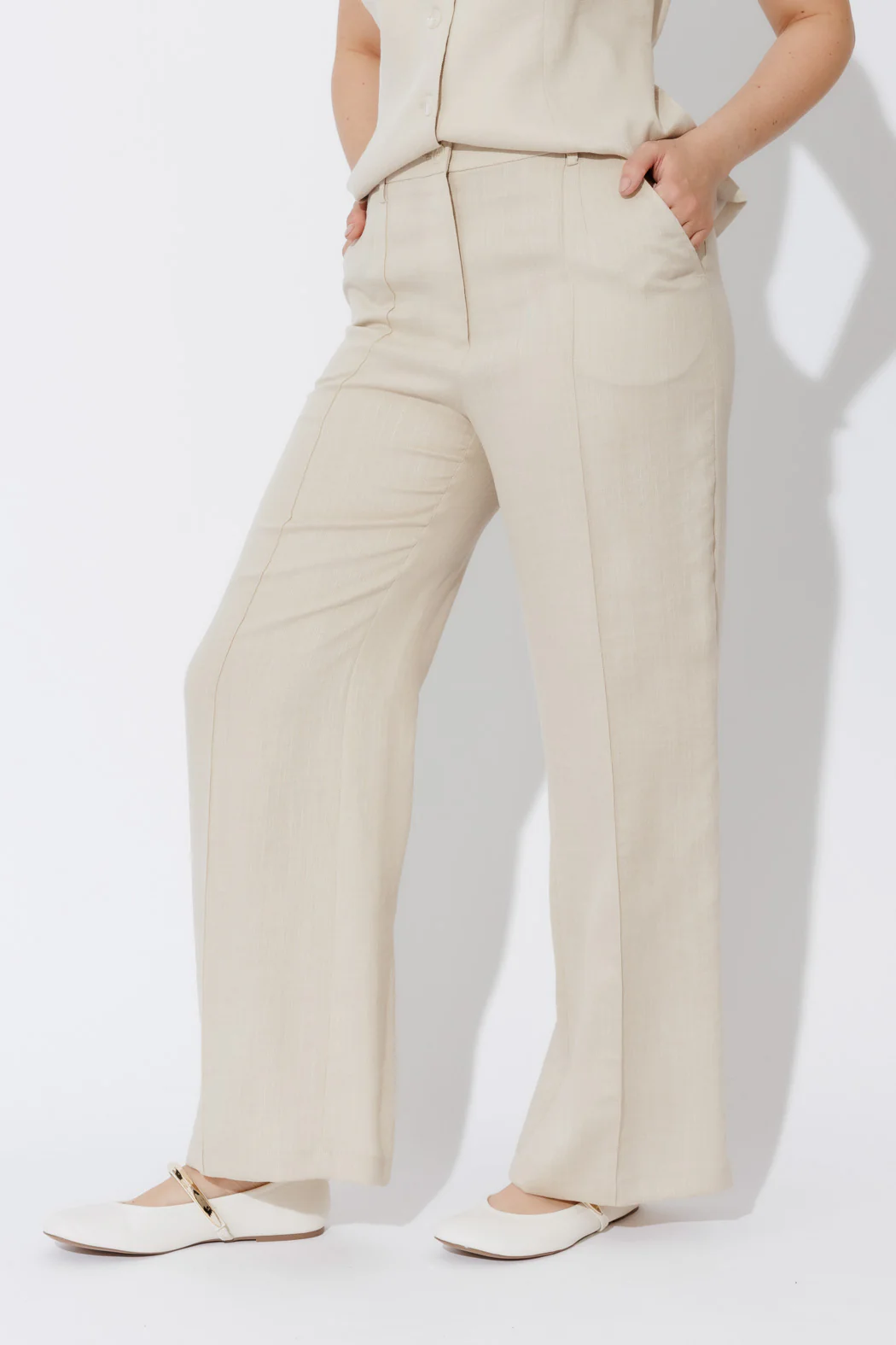 Oatmeal Lyocell Pintuck Pant - Image 6