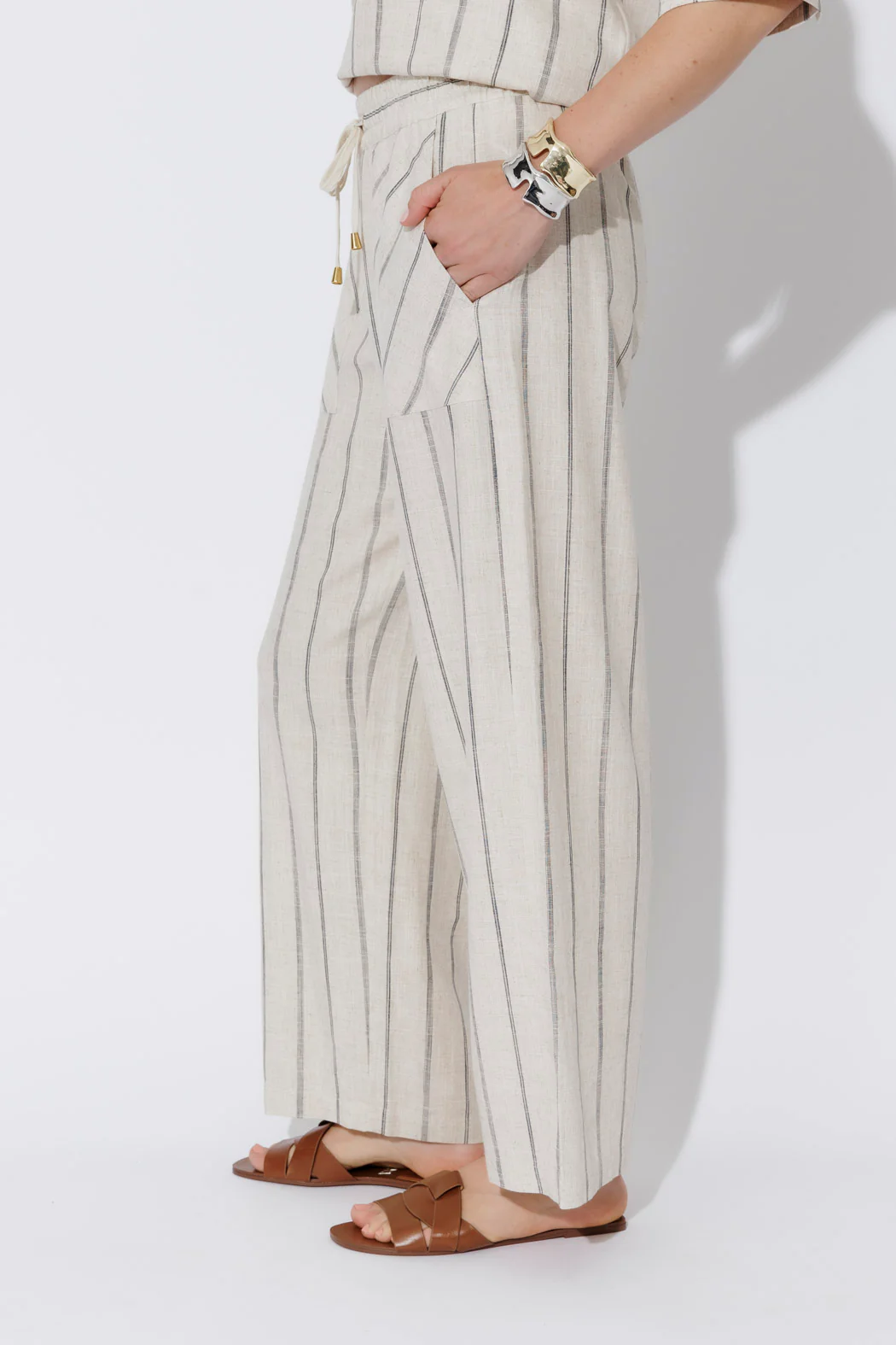 Oatmeal/Navy Linen Pant - Image 3