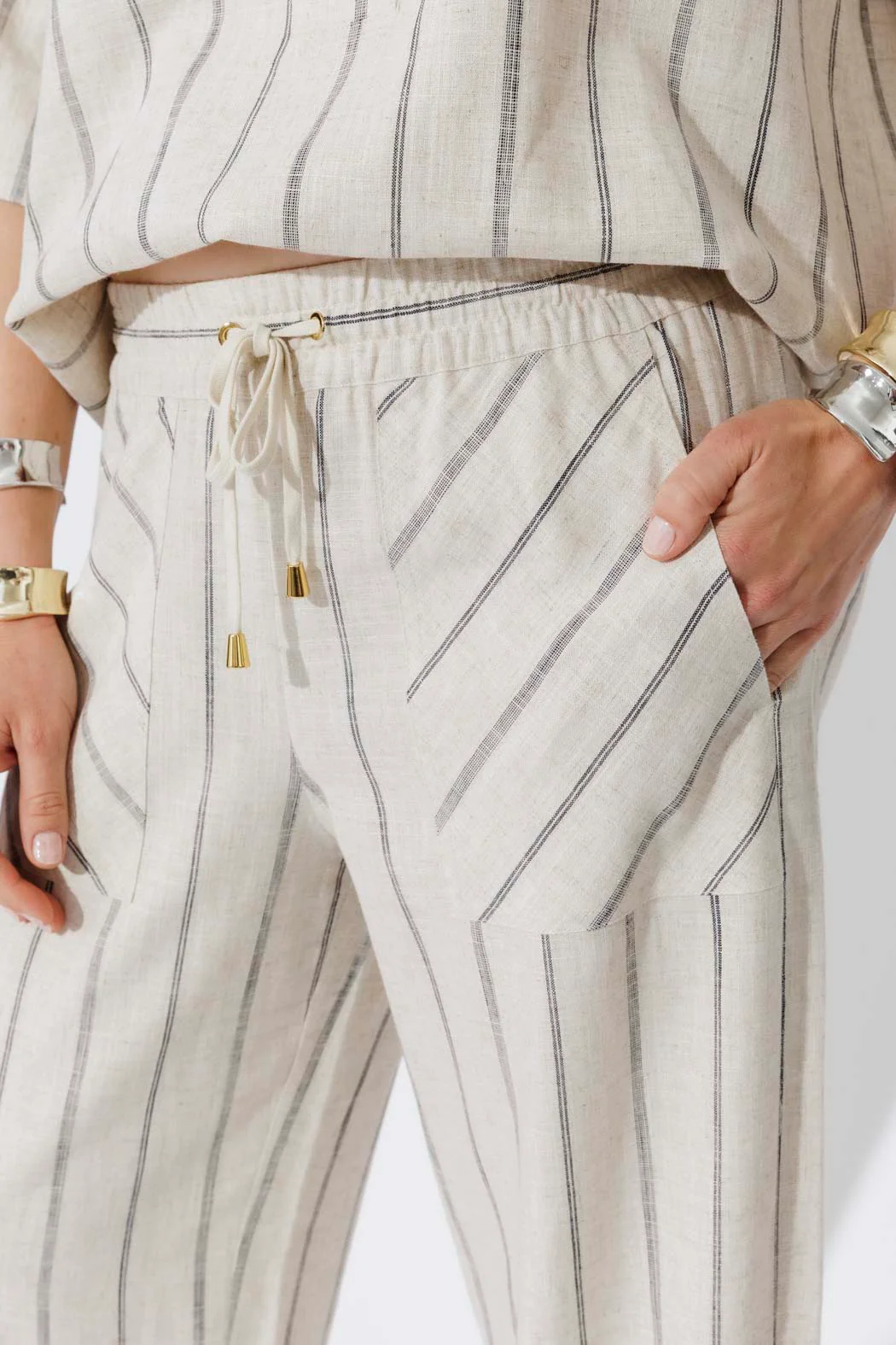 Oatmeal/Navy Linen Pant - Image 5