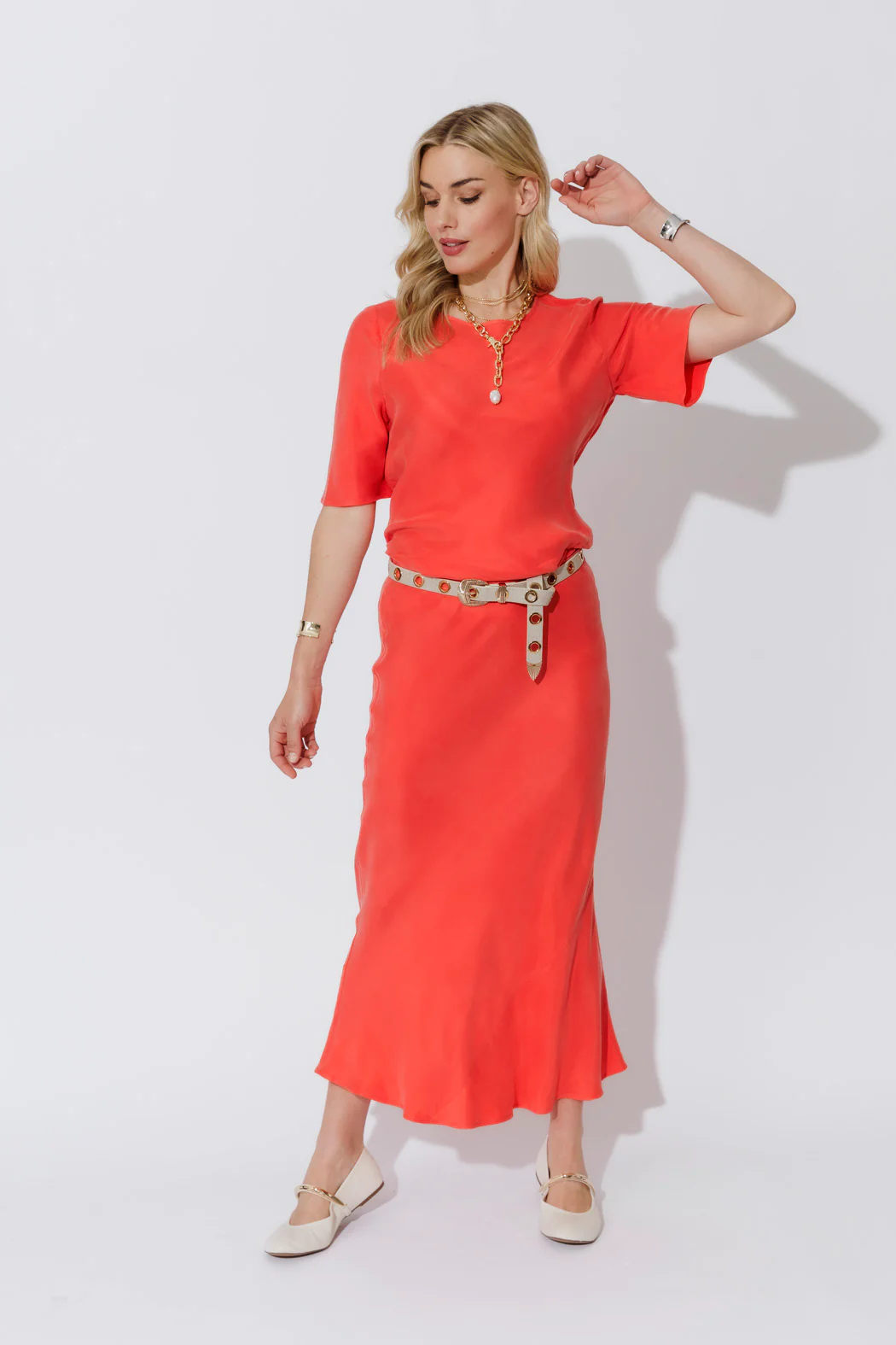 Orange Cupro Bias Skirt - Image 18