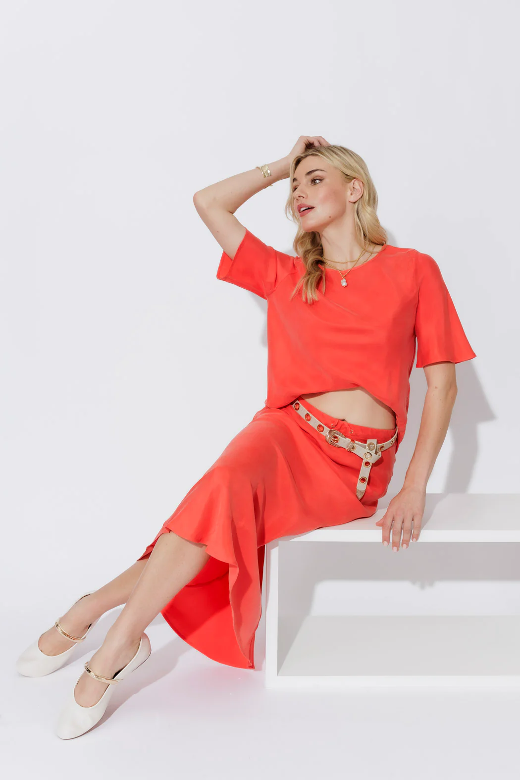 Orange Cupro Bias Skirt - Image 20