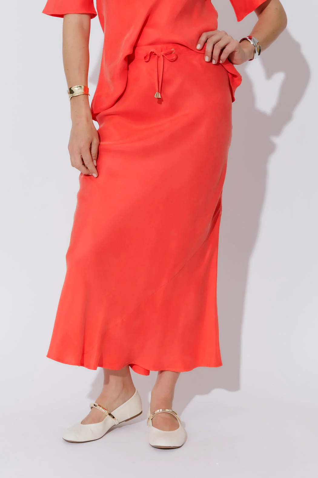 Orange Cupro Bias Skirt - Image 4