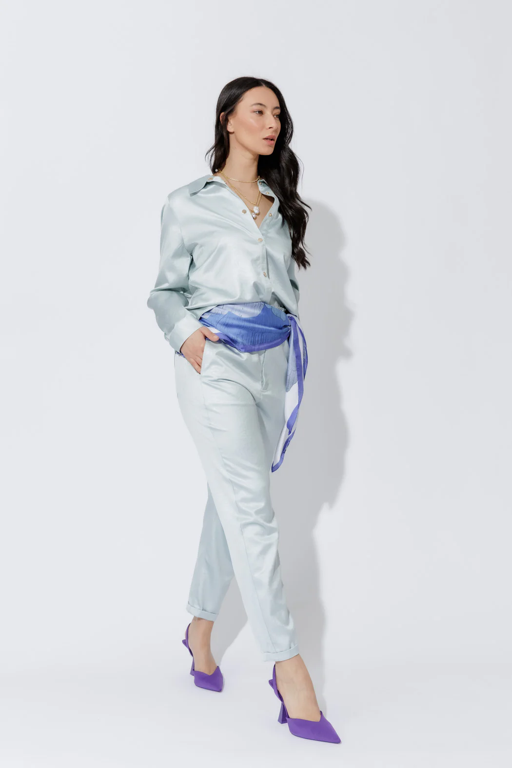 Pale Blue Paperbag Pants Pale Blue - Image 12
