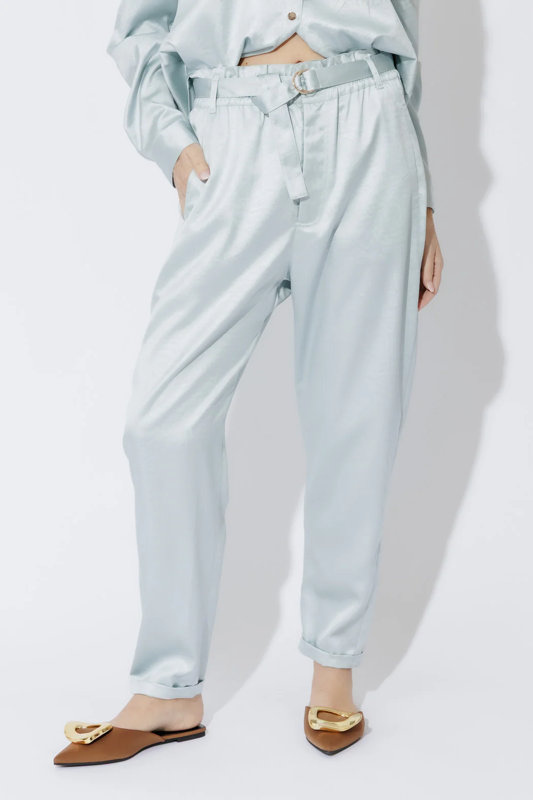 Pale Blue Paperbag Pants Pale Blue - Image 4