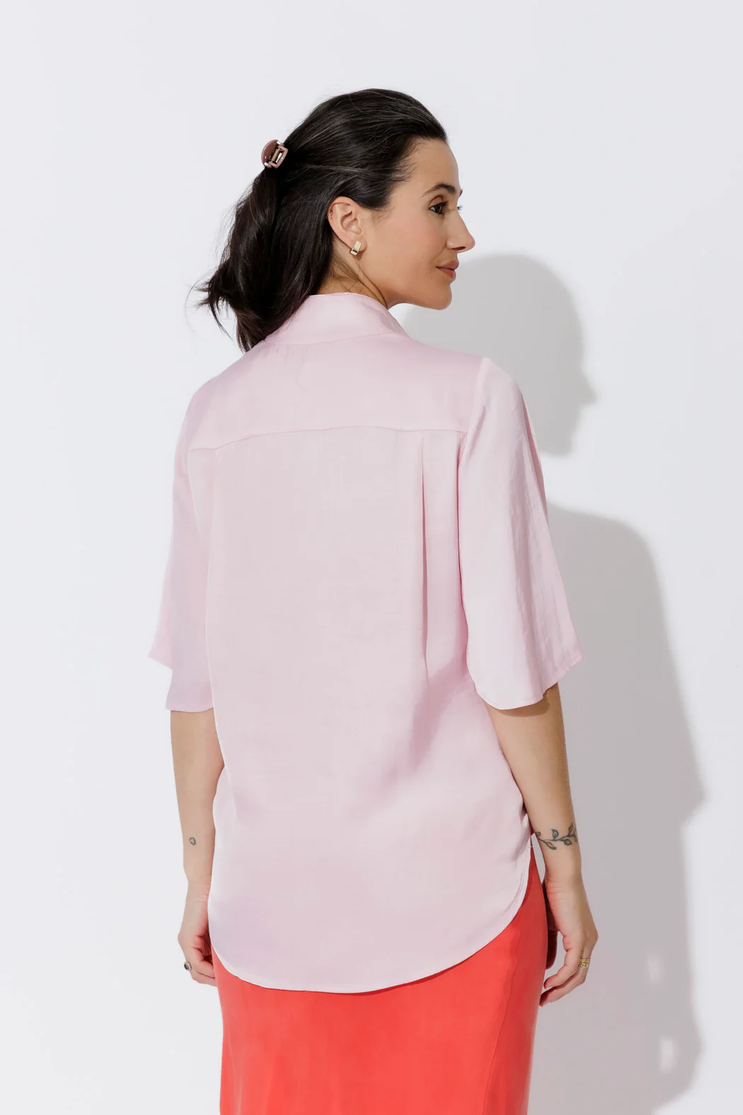 Pale Pink Glow Fluted Blogger Shirt - Image 7