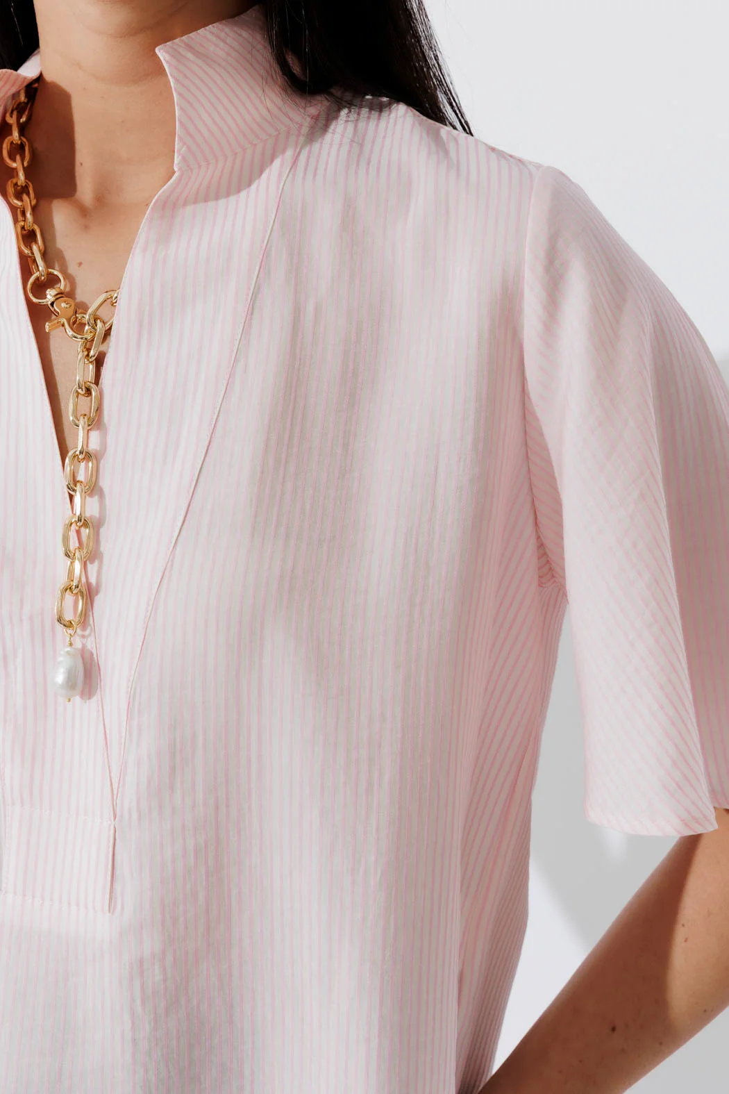 Pink Pinstripe Fluted Blogger Shirt - Image 4