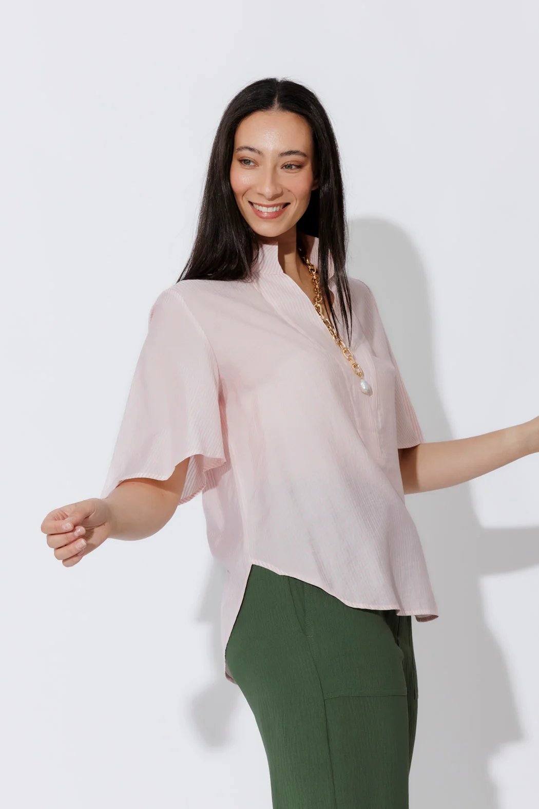 Pink Pinstripe Fluted Blogger Shirt - Image 7