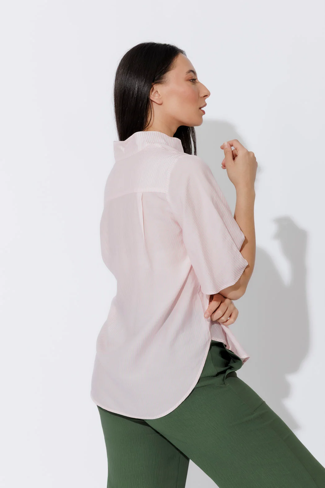 Pink Pinstripe Fluted Blogger Shirt - Image 8