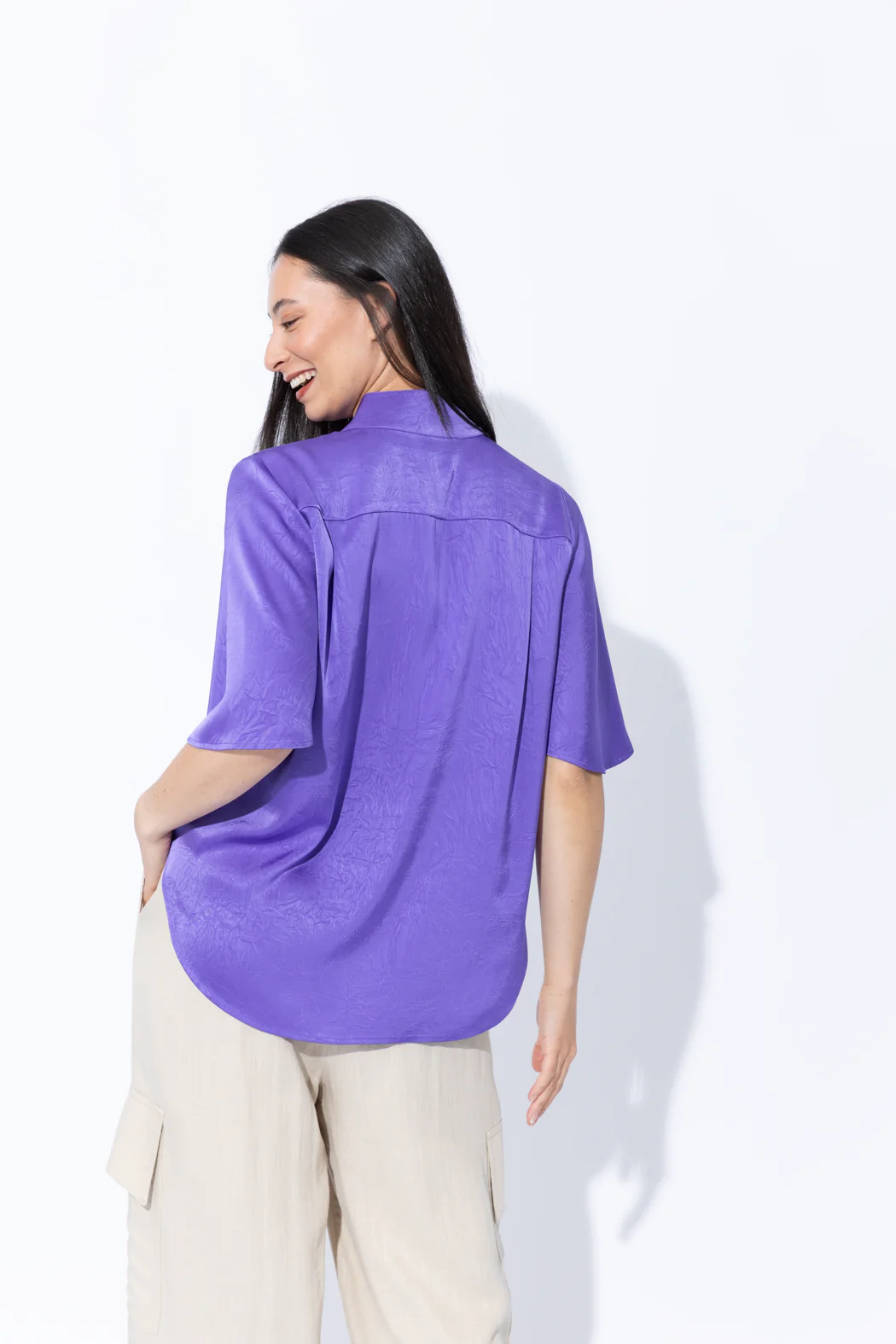 Purple Embossed Fluted Blogger Shirt - Image 3