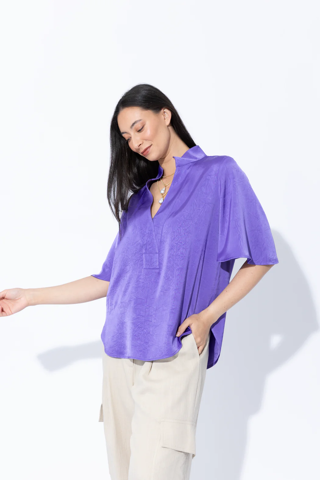 Purple Embossed Fluted Blogger Shirt - Image 5